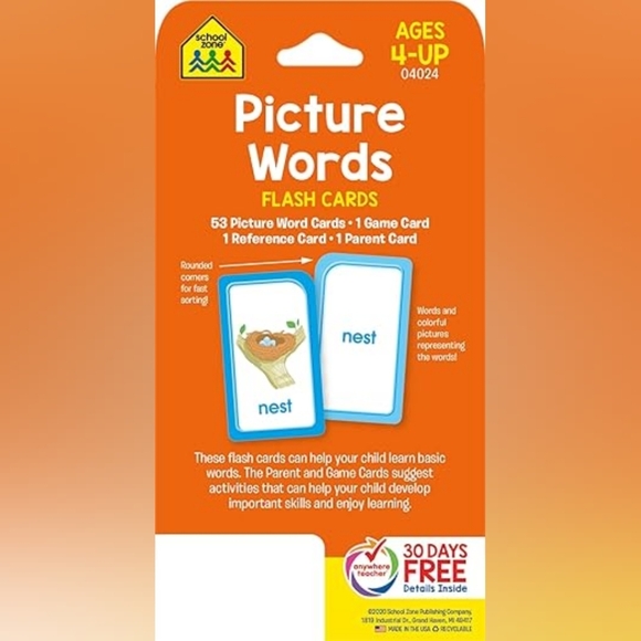 School Zone Picture Words Flash Cards  Ages 4 and Up Phonics Sight Words - Picture 2 of 6